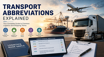 Transportmanager die logistieke afkortingen en zendingstrackinginformatie bekijkt in een modern Europees logistiek kantoor
